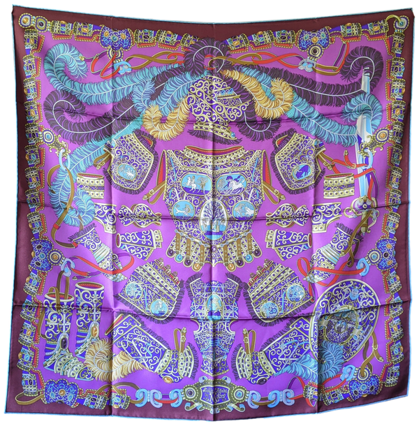 Produits Hermes Purple "Sous l'Egide de Mars" Twill Silk Scarf 90 x 90 cm