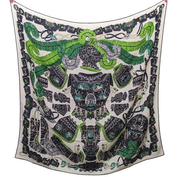 Hermes 2014 Blanc/Vert "Sous l'Egide de Mars" by Pierre Marie Cashmere Shawl 140