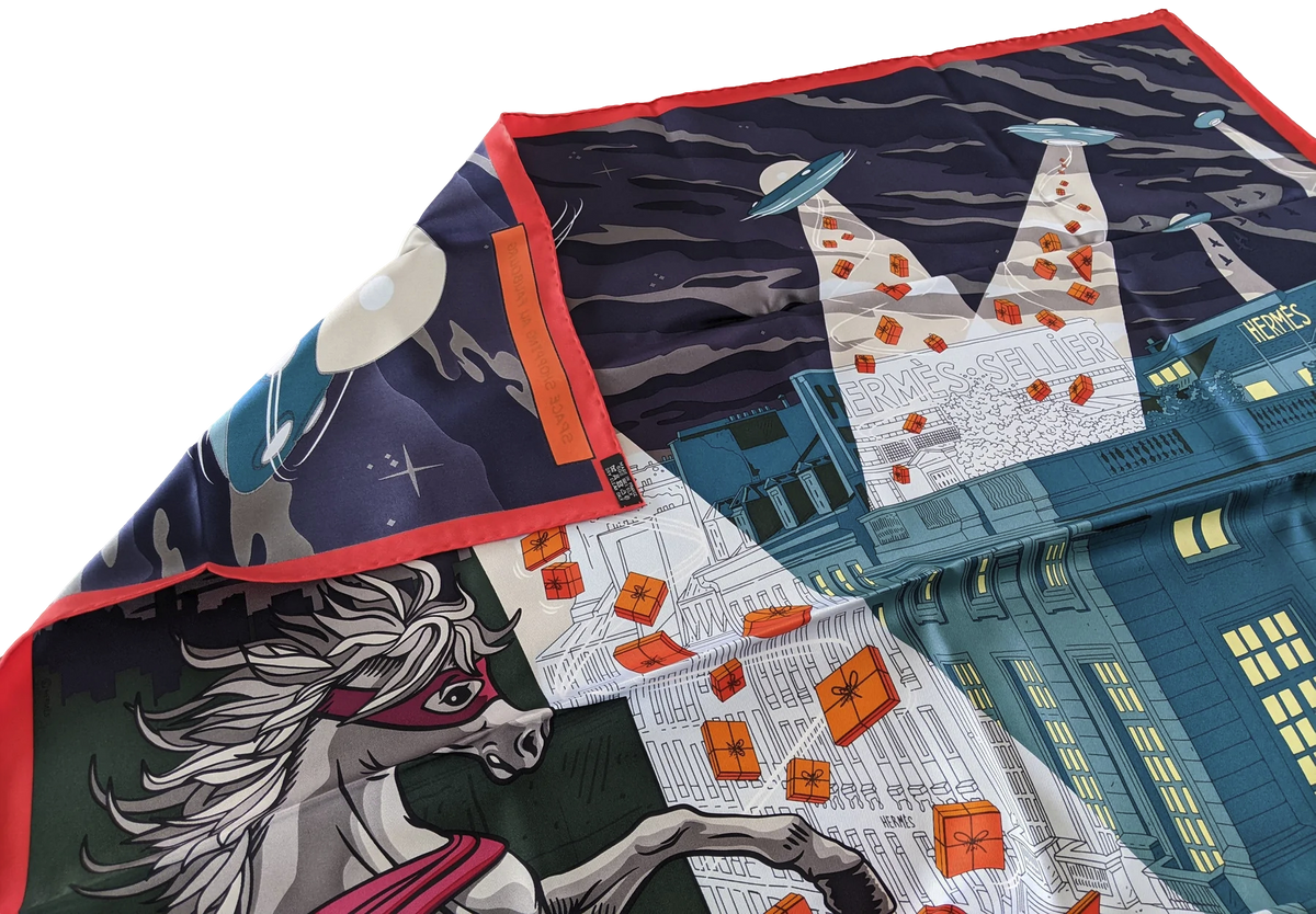 Hermes 2017 Rouge/Vert "Space Shopping au Faubourg" by Dimitri R. Twill 90cm