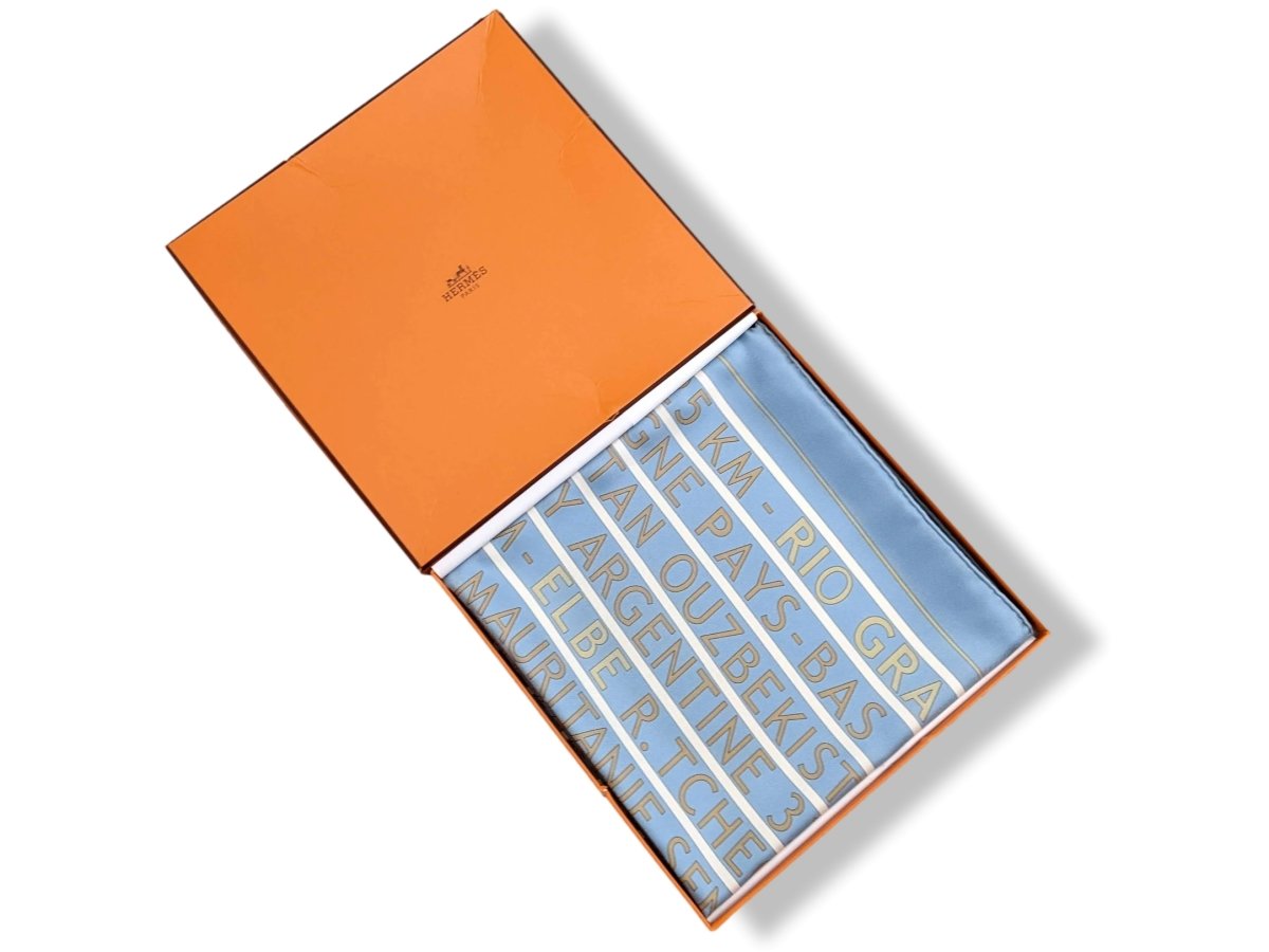 Hermes Special Issue Bleu/Or Sources de la Vie Suez by Fred Rawyler Twill Silk 90cm RARE, NIB! - poupishop