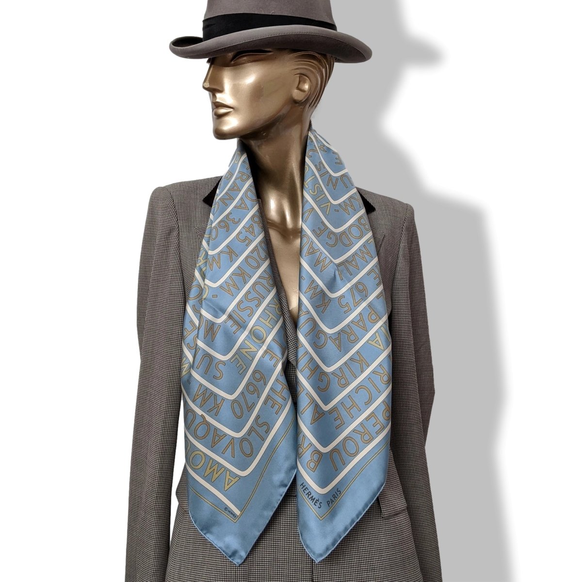 Hermes Special Issue Bleu/Or Sources de la Vie Suez by Fred Rawyler Twill Silk 90cm RARE, NIB! - poupishop