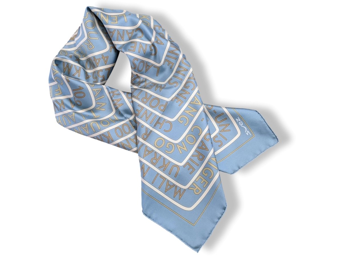 Hermes Special Issue Bleu/Or Sources de la Vie Suez by Fred Rawyler Twill Silk 90cm RARE, NIB! - poupishop
