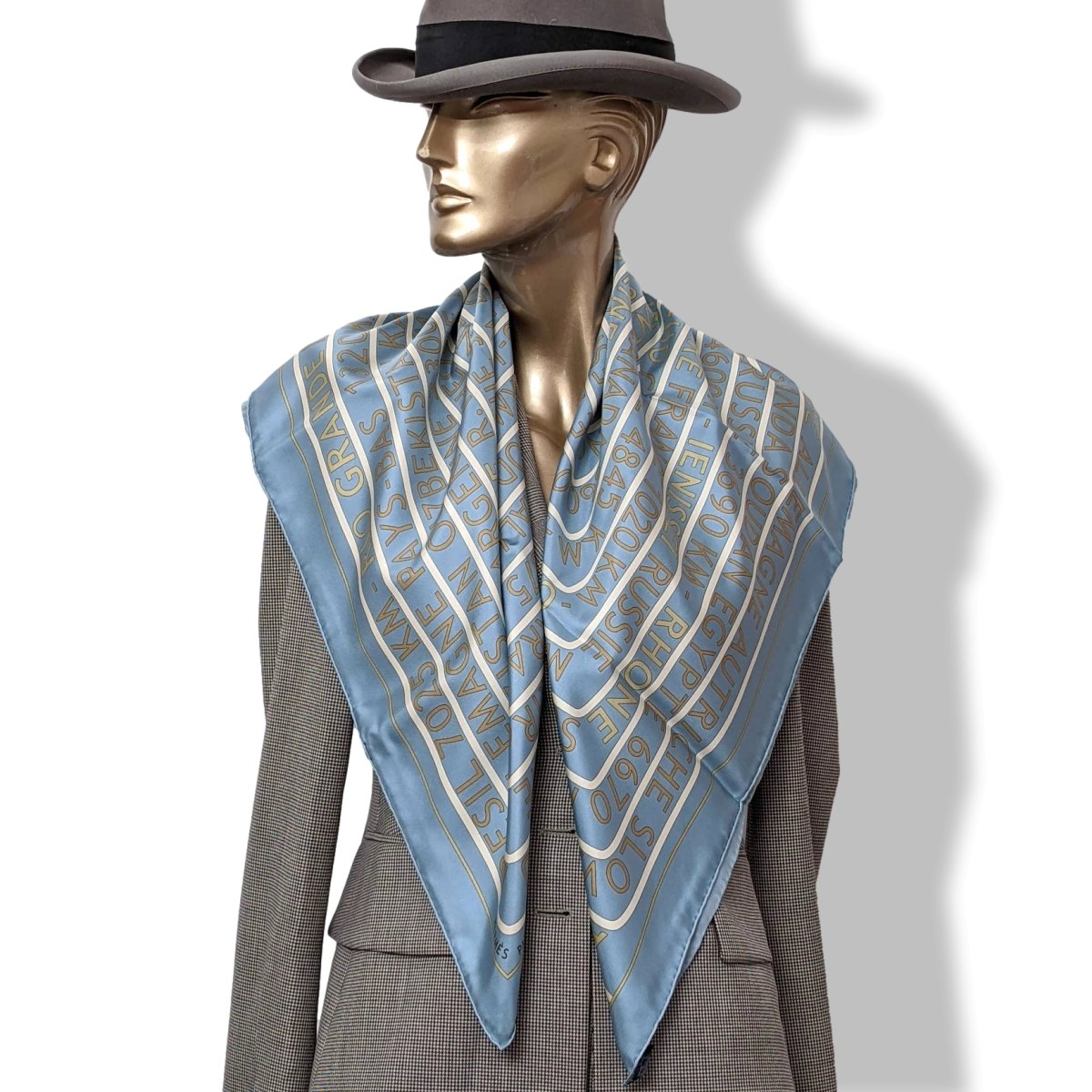 Hermes Special Issue Bleu/Or Sources de la Vie Suez by Fred Rawyler Twill Silk 90cm RARE, NIB! - poupishop