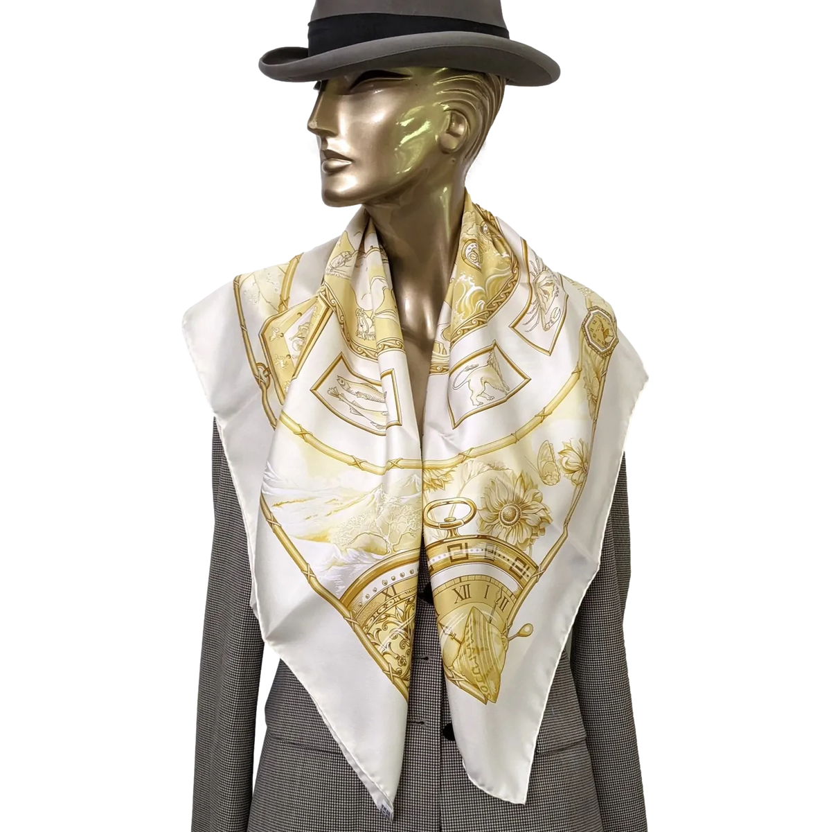 Produits Hermes 2005 Special Ltd. Issue for 250th Anniversary of Vacheron Constantin "Chariot" by Toutsy Blanc Matte Overlay Twill 90cm