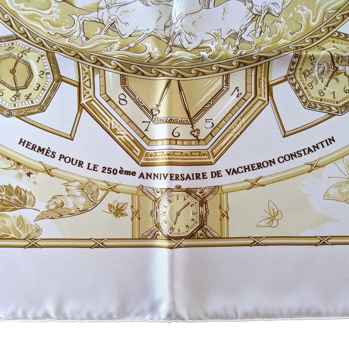 Produits Hermes 2005 Special Ltd. Issue for 250th Anniversary of Vacheron Constantin "Chariot" by Toutsy Blanc Matte Overlay Twill 90cm