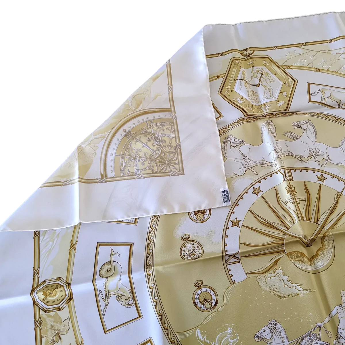 Produits Hermes 2005 Special Ltd. Issue for 250th Anniversary of Vacheron Constantin "Chariot" by Toutsy Blanc Matte Overlay Twill 90cm
