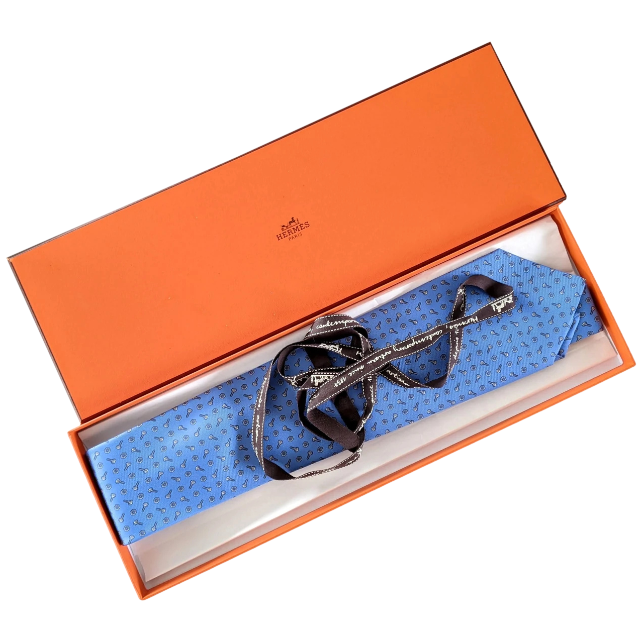 Hermes Bleu Pilote/Gris Special Ltd. Issue for Berrang Industrial "Screews" Twill Silk Tie 9 cm