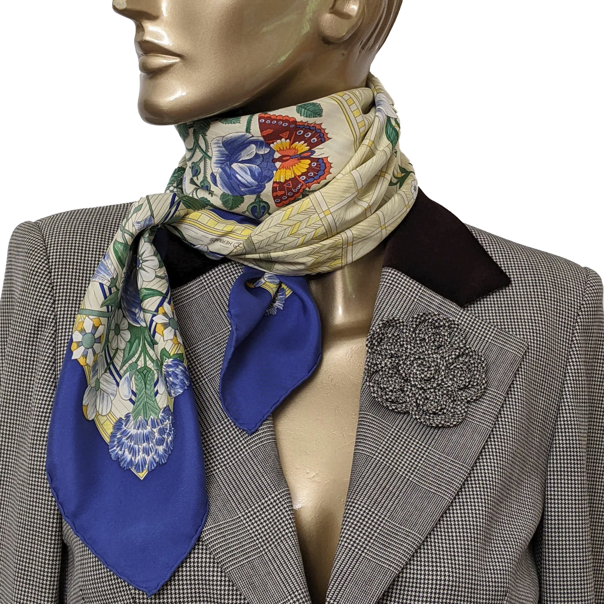 Hermes 1980s Special Issue for the Cercle Munster "Jeu de Paille" by F. de La Perrière Twill 90cm