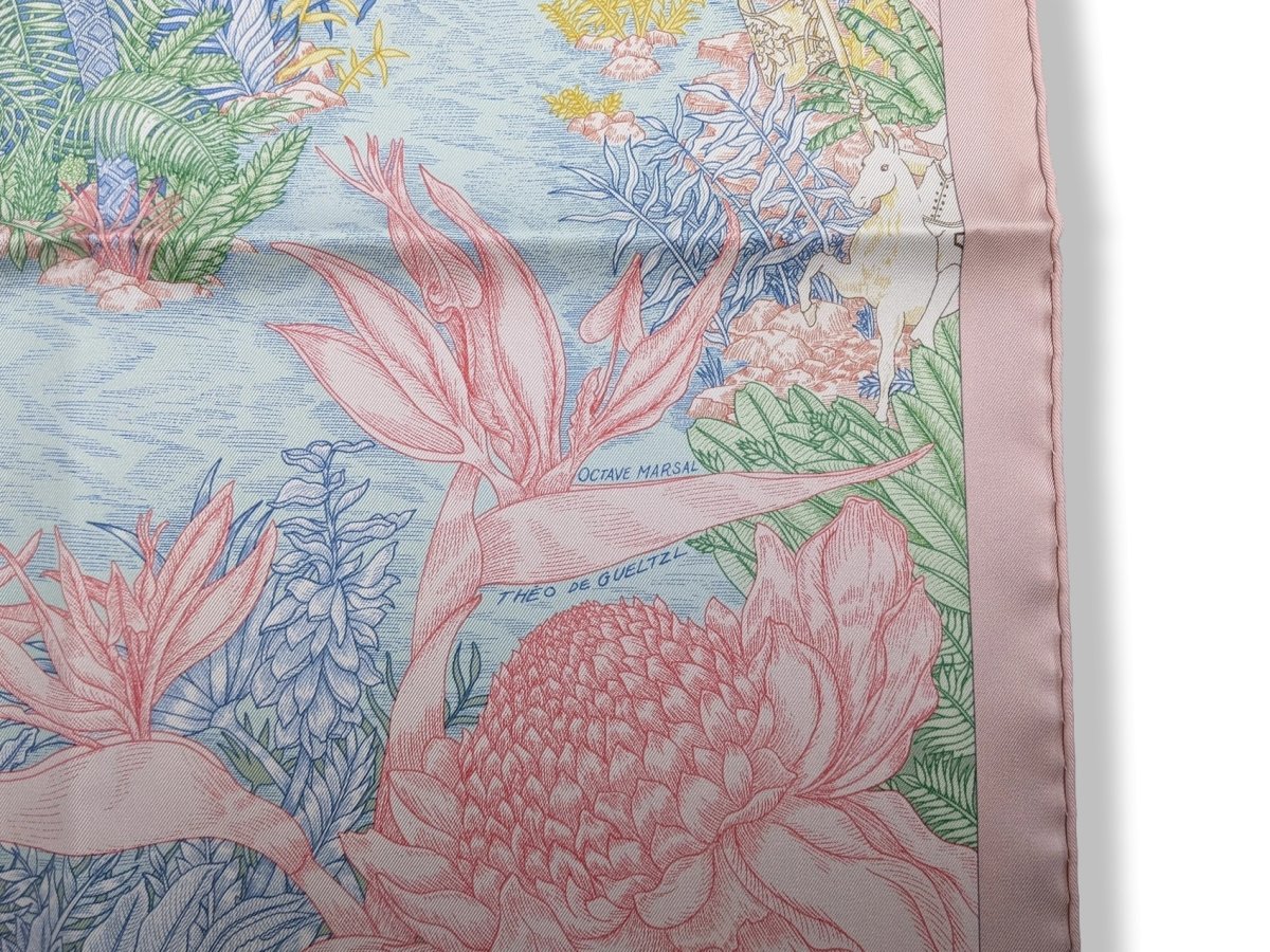 Hermes Special Issue Reopening Store Milan FAUBOURG TROPICAL by Octave Marsal/Theo de Gueltzl Twill scarf RARE, BNIB! - poupishop