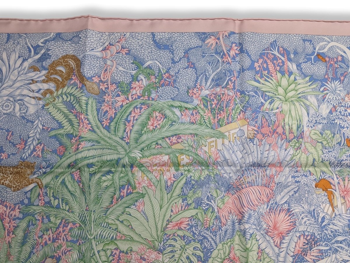 Hermes Special Issue Reopening Store Milan FAUBOURG TROPICAL by Octave Marsal/Theo de Gueltzl Twill scarf RARE, BNIB! - poupishop