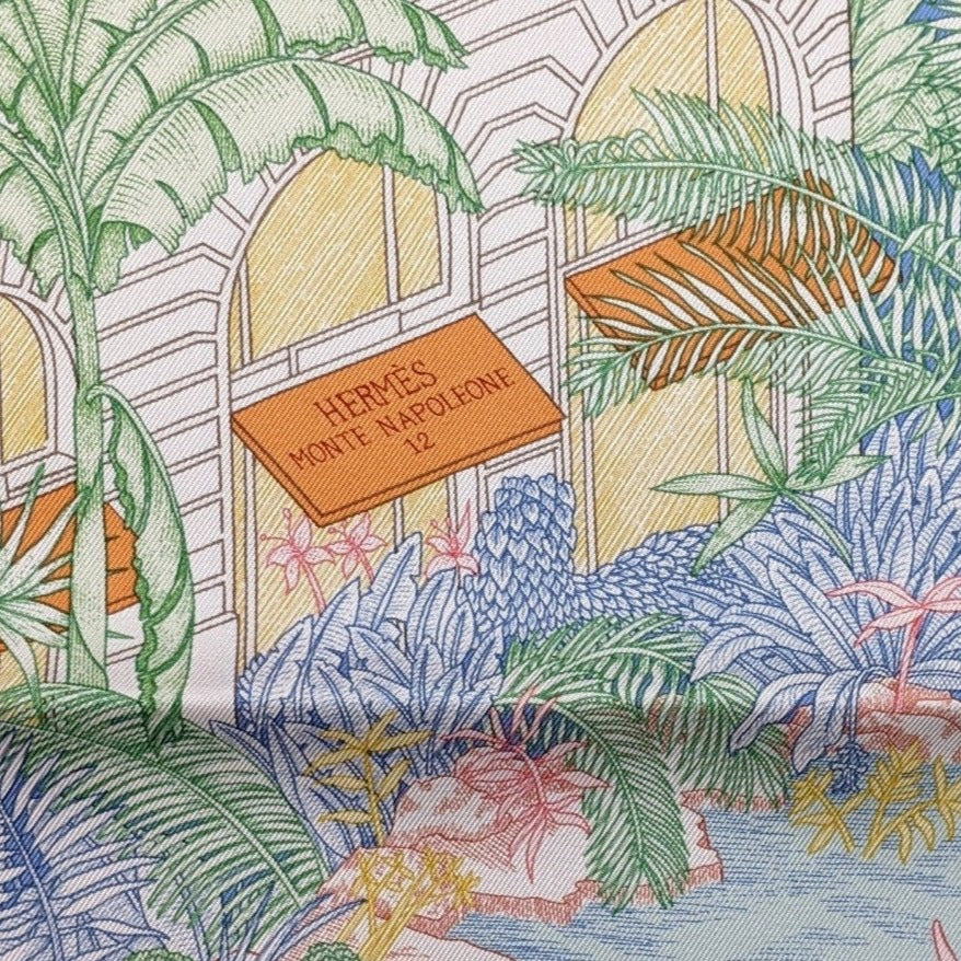 Hermes Special Issue Reopening Store Milan FAUBOURG TROPICAL by Octave Marsal/Theo de Gueltzl Twill scarf RARE, BNIB! - poupishop