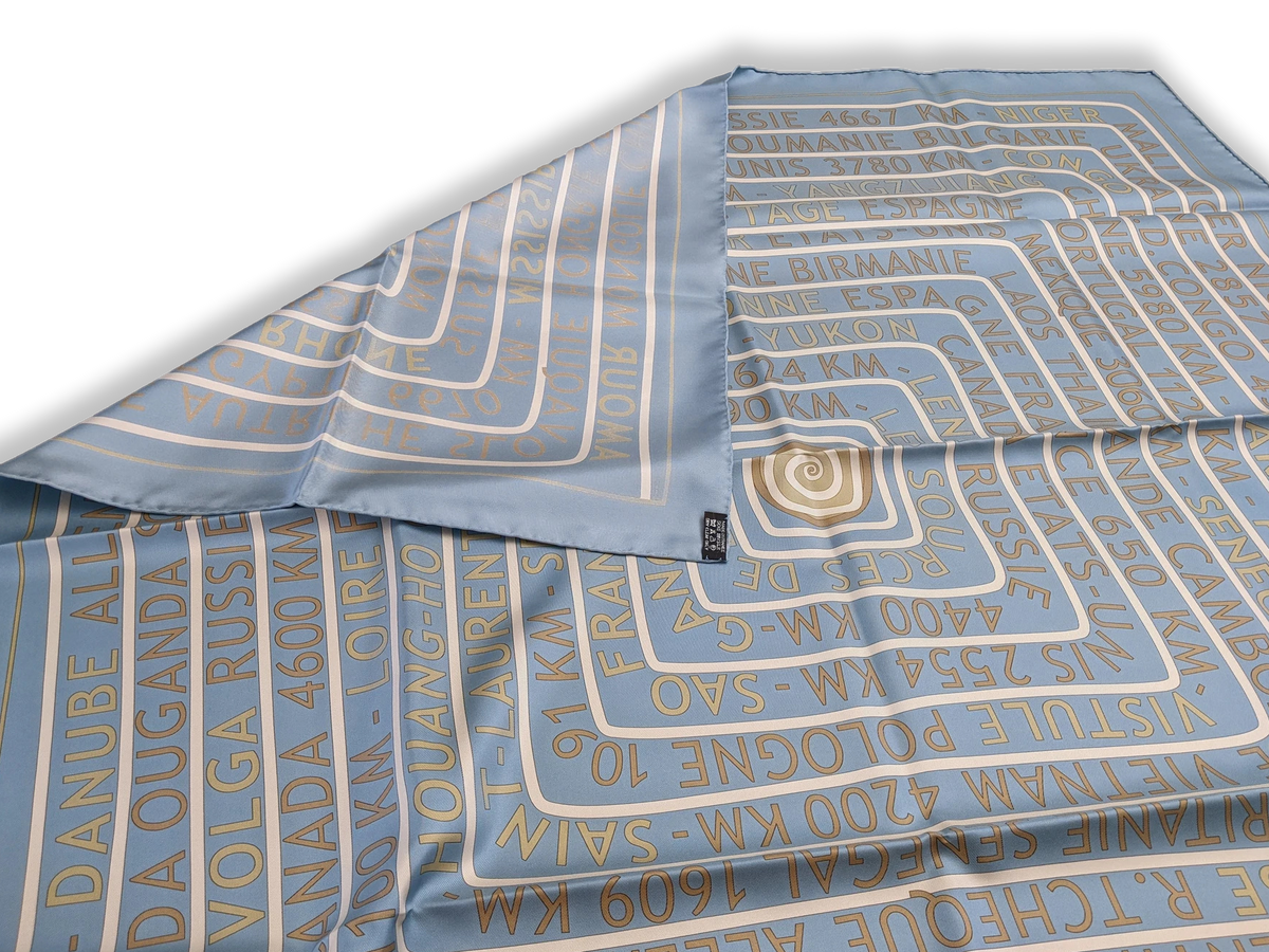Hermes Special Issue Bleu/Or Sources de la Vie Suez by Fred Rawyler Twill Silk 90 RARE, NIB!