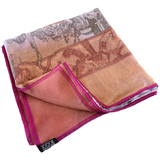 Hermes 2000s Orange/Rose "Splendeur des Maharajas" Old Parchment Paper Effect Chiffon Mousseline 90 cm