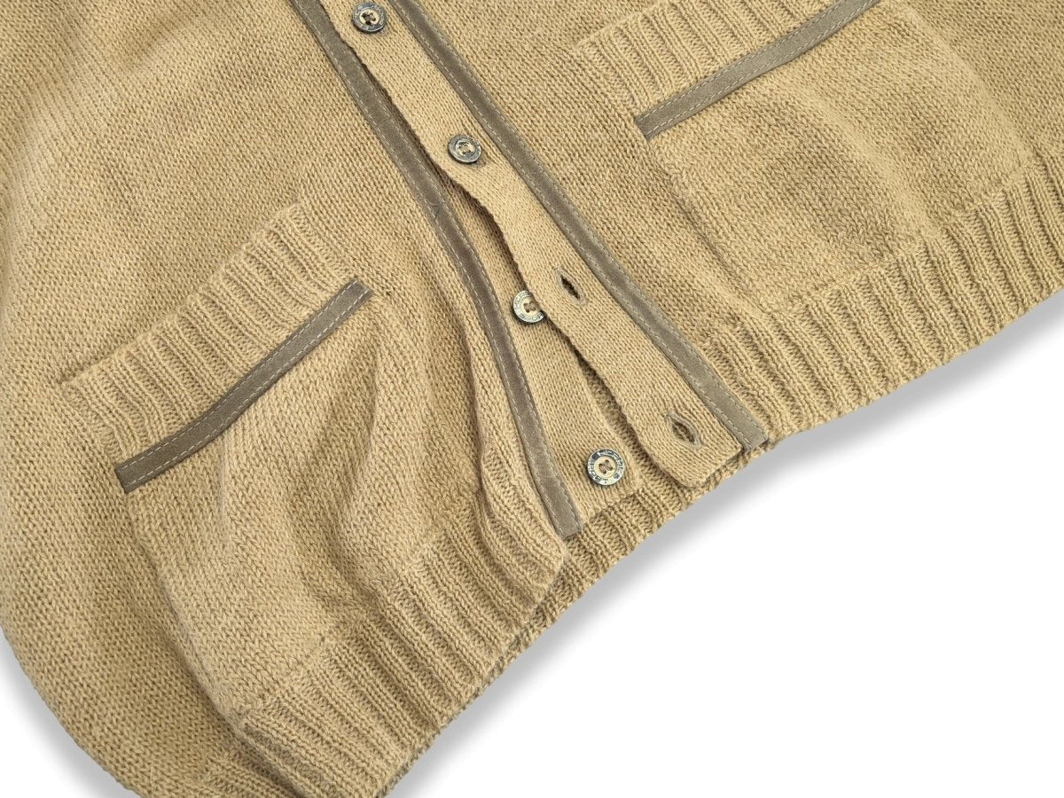 Hermes Sport Men's Beige Mohair/Alpaga/Acrylic/Suede V-Neck Cardigan Sz 54, Pur luxe! - poupishop