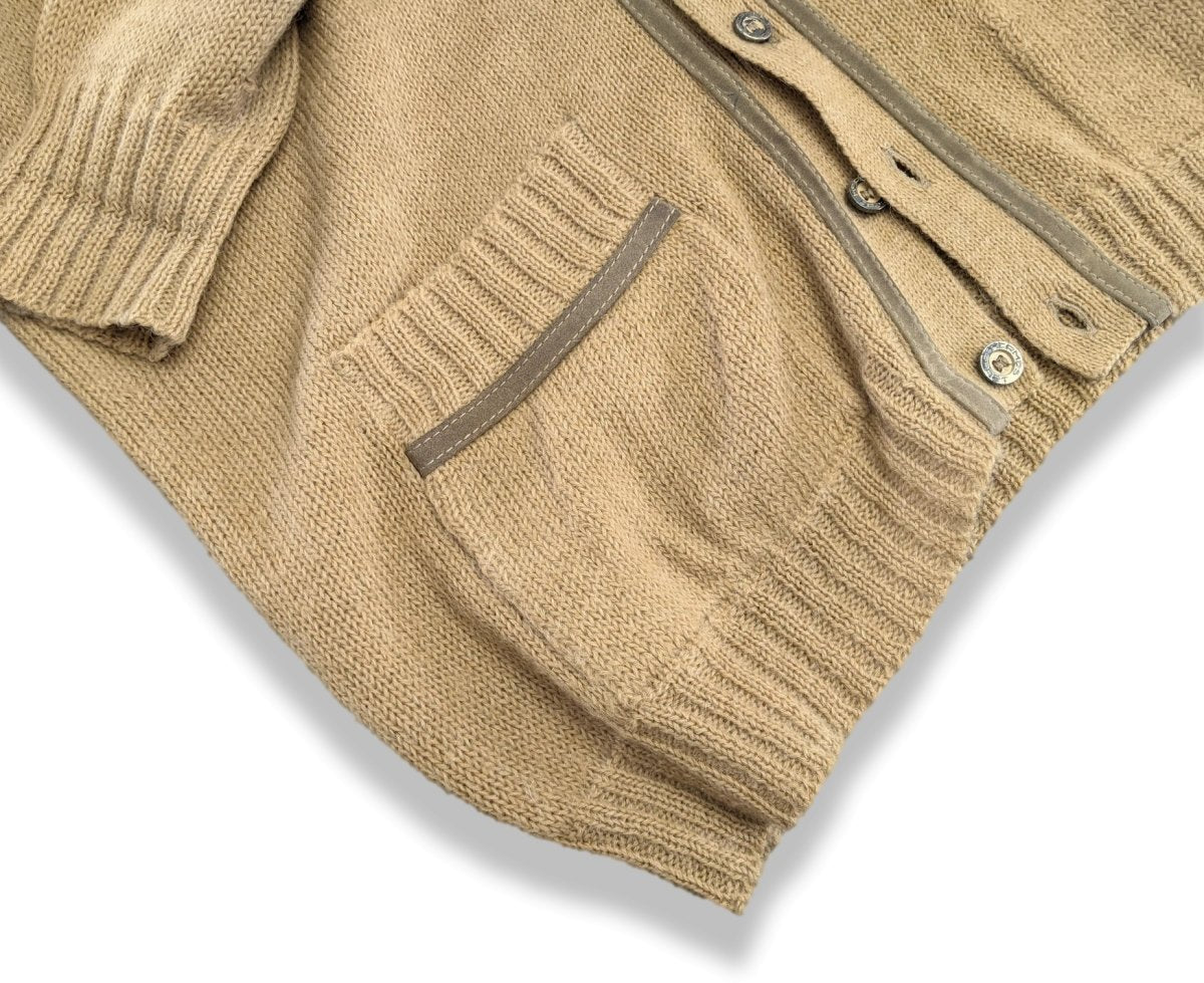 Hermes Sport Men's Beige Mohair/Alpaga/Acrylic/Suede V-Neck Cardigan Sz 54, Pur luxe! - poupishop