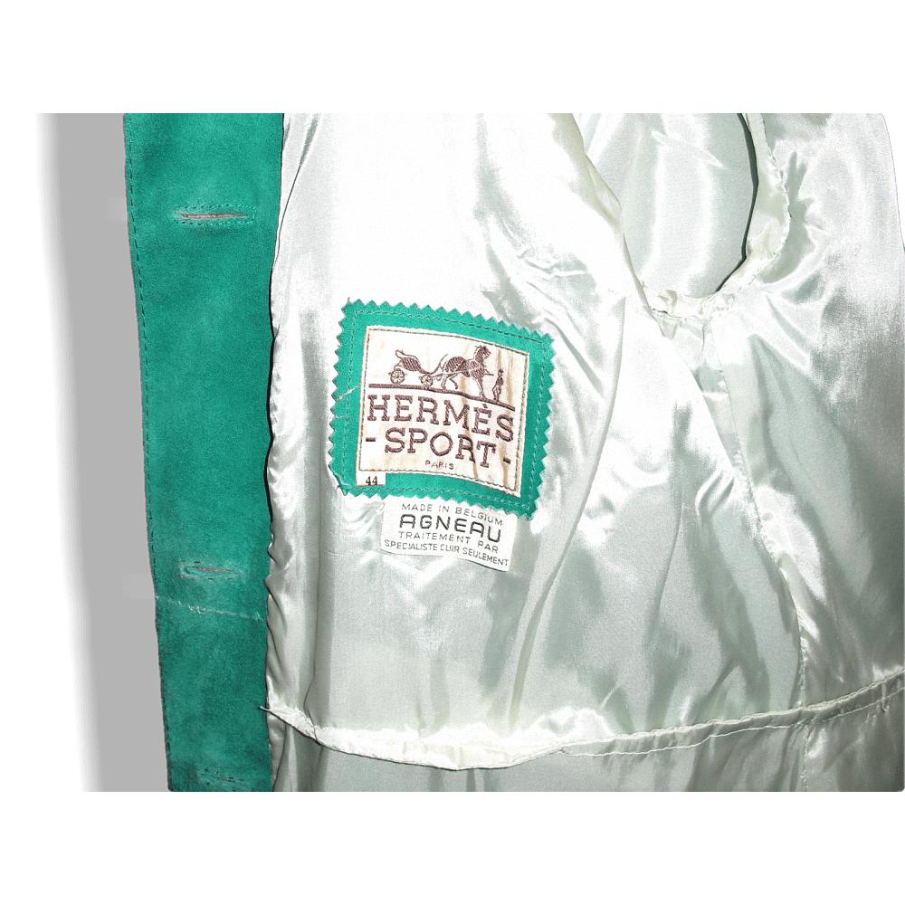 Hermes Sport Vintage 1970s Mint Green Suede Leather Long Coat