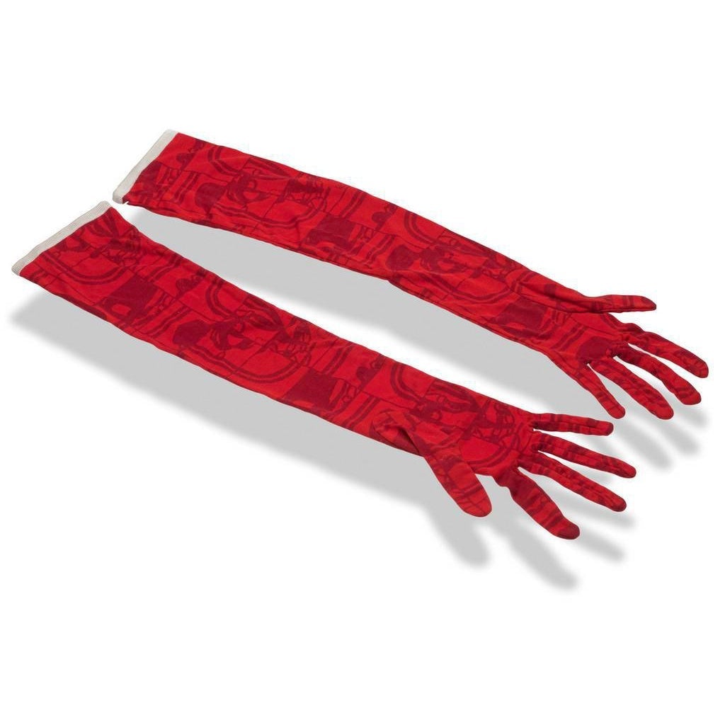 Hermes SS2011 Coquelicot Embleme Silk Evening Long Gloves SzS/M, New! - poupishop