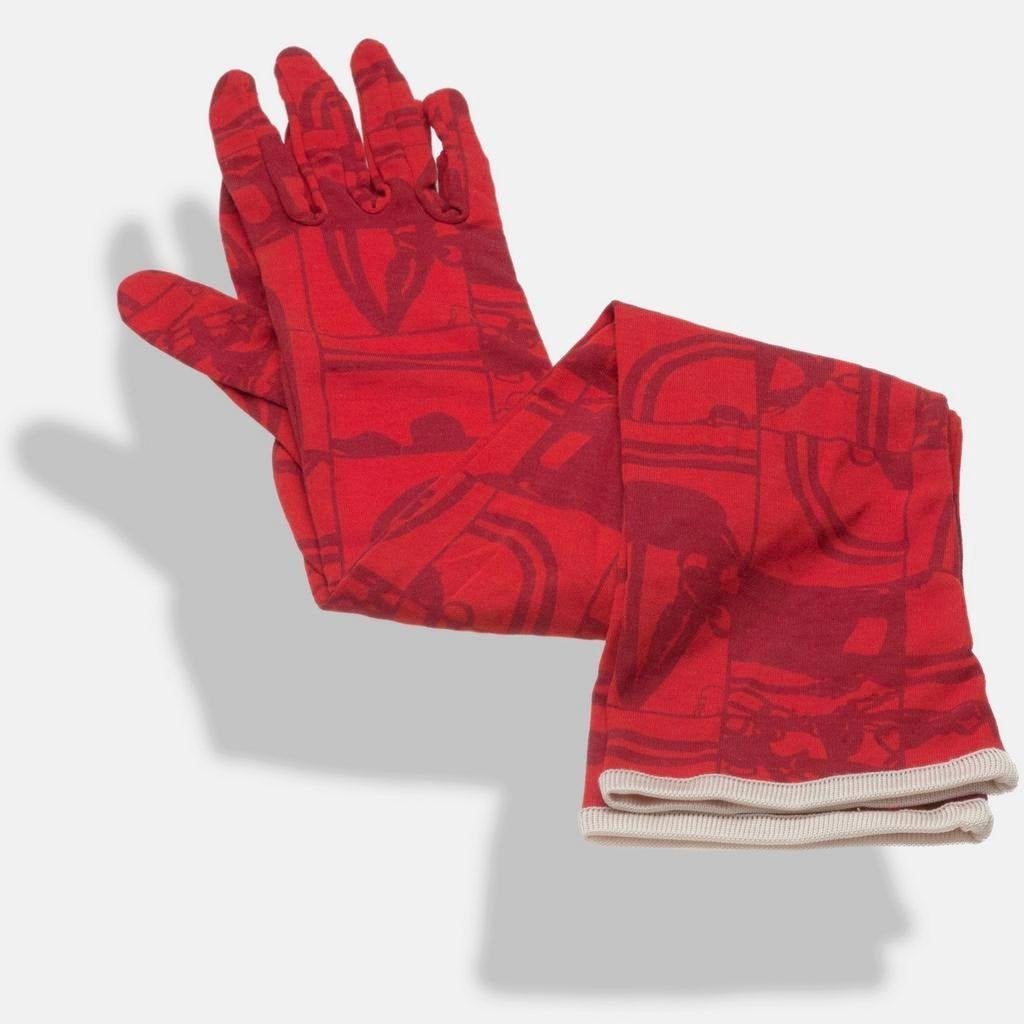 Hermes SS2011 Coquelicot Embleme Silk Evening Long Gloves SzS/M, New! - poupishop