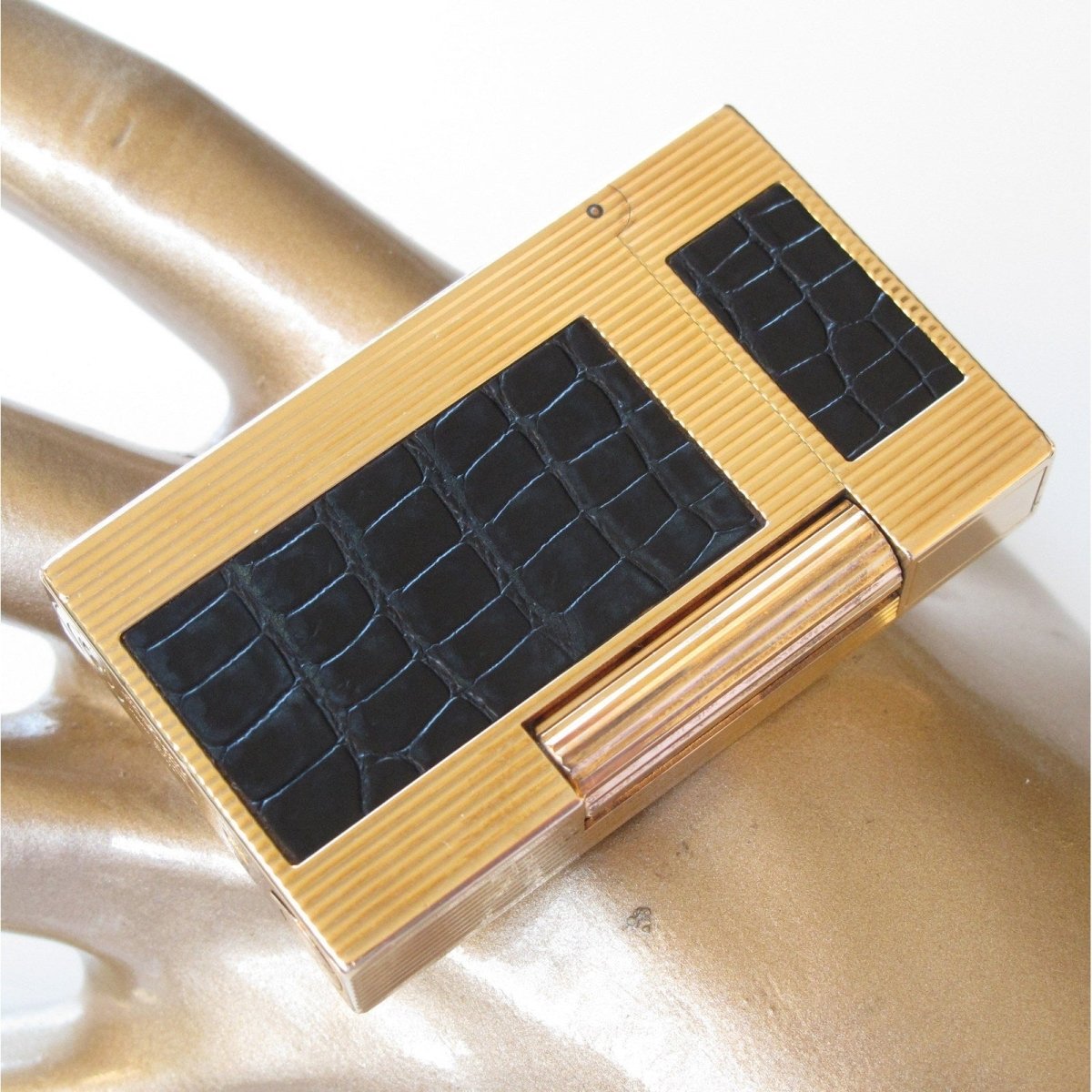 Hermes St Dupont Black Crocodile Lighter Ligne II - poupishop