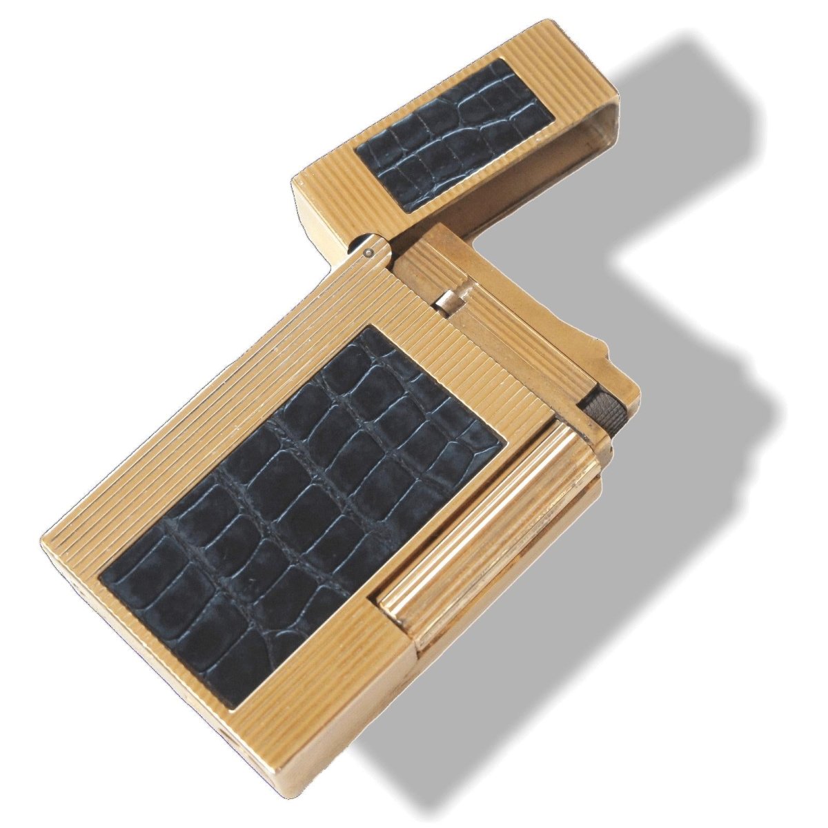Hermes St Dupont Black Crocodile Lighter Ligne II - poupishop