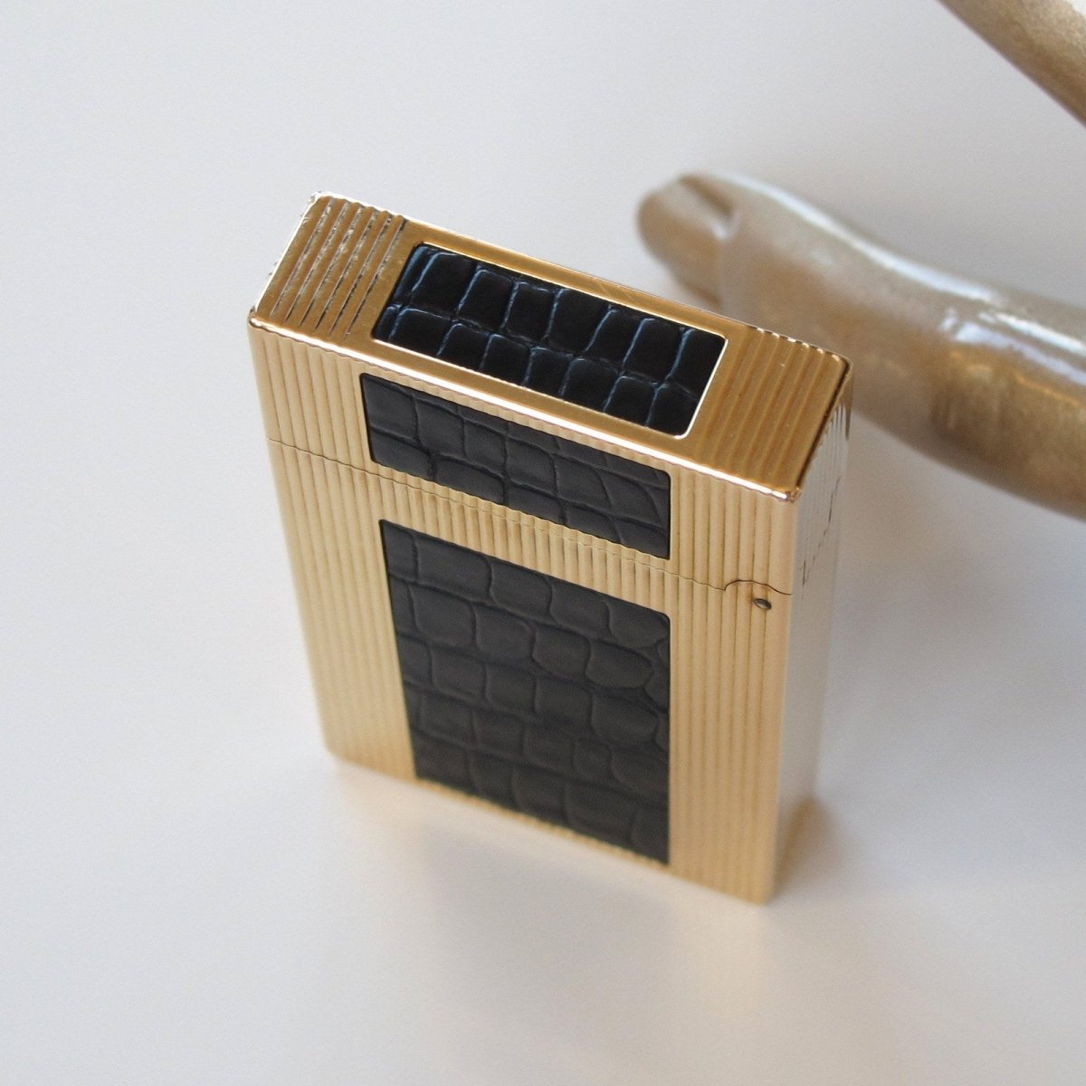 Hermes St Dupont Black Crocodile Lighter Ligne II - poupishop