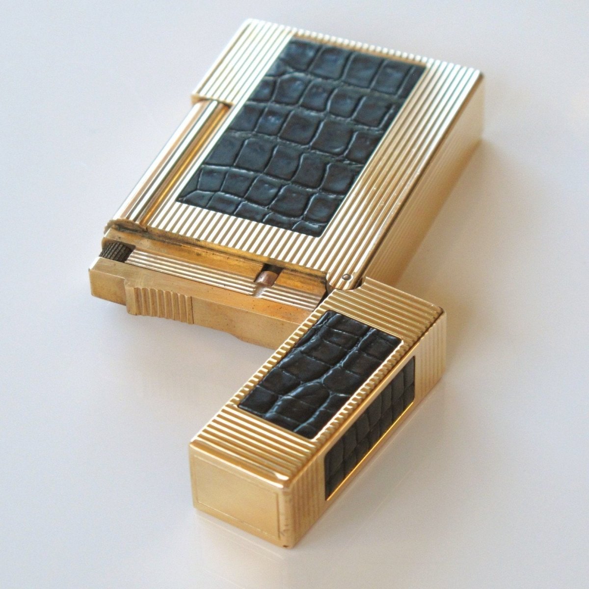 Hermes St Dupont Black Crocodile Lighter Ligne II - poupishop