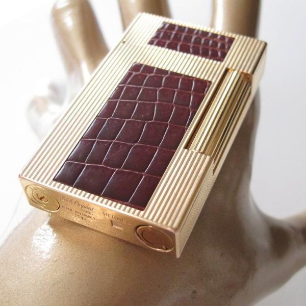 Hermes St Dupont Fauve Crocodile Lighter Ligne II - poupishop