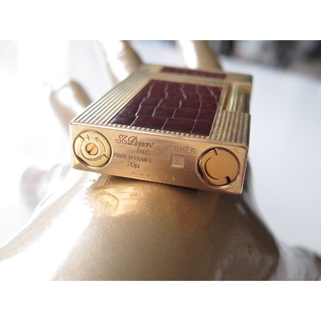 Hermes St Dupont Fauve Crocodile Lighter Ligne II - poupishop