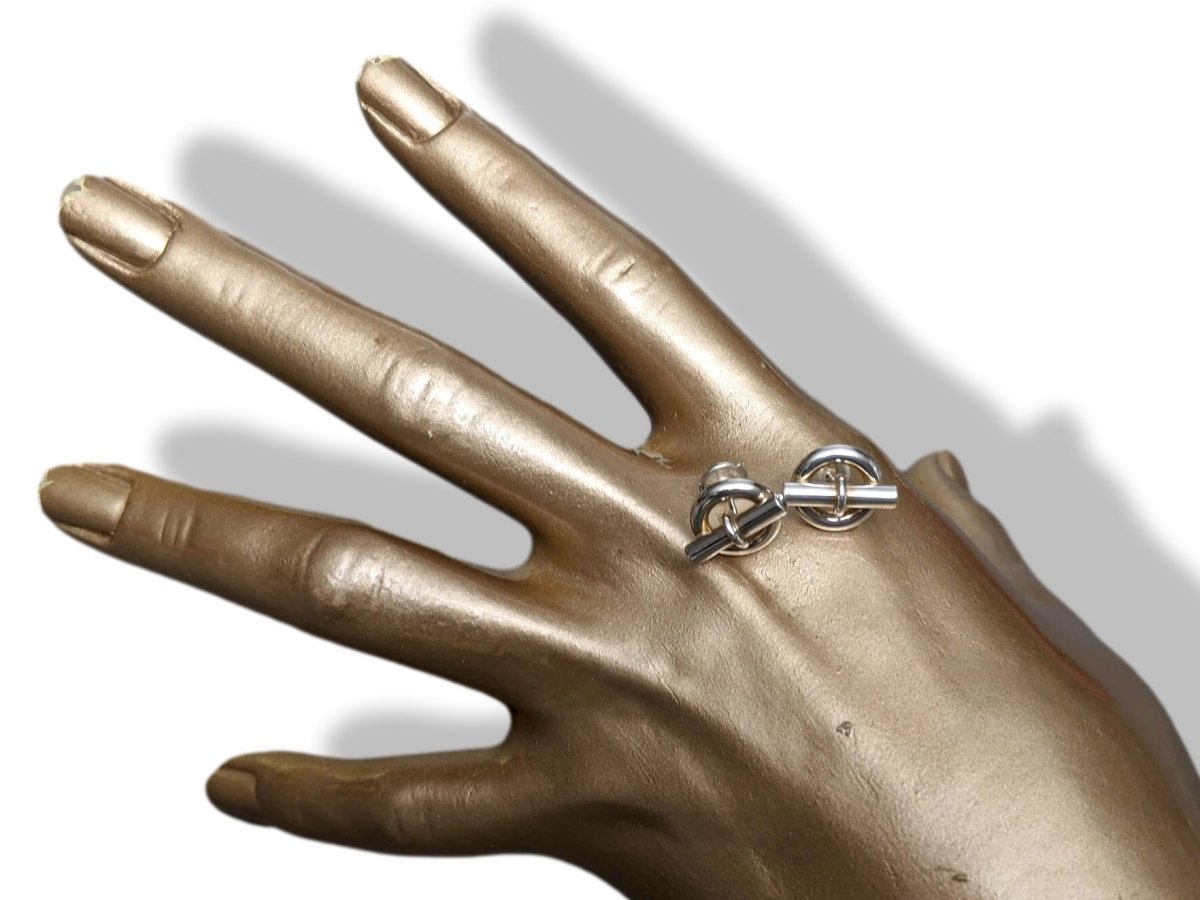 Hermes Sterling Silver 925 MINI CHAINE D'ANCRE Pierced Earrrings - poupishop