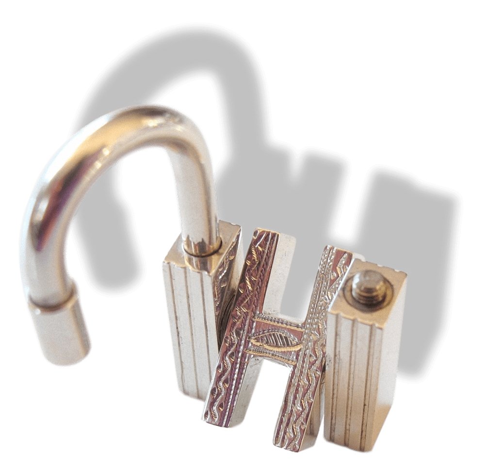 Hermes Sterling Silver 925 Touareg H Padlock Bag Charm Cadenas Key Ring - poupishop