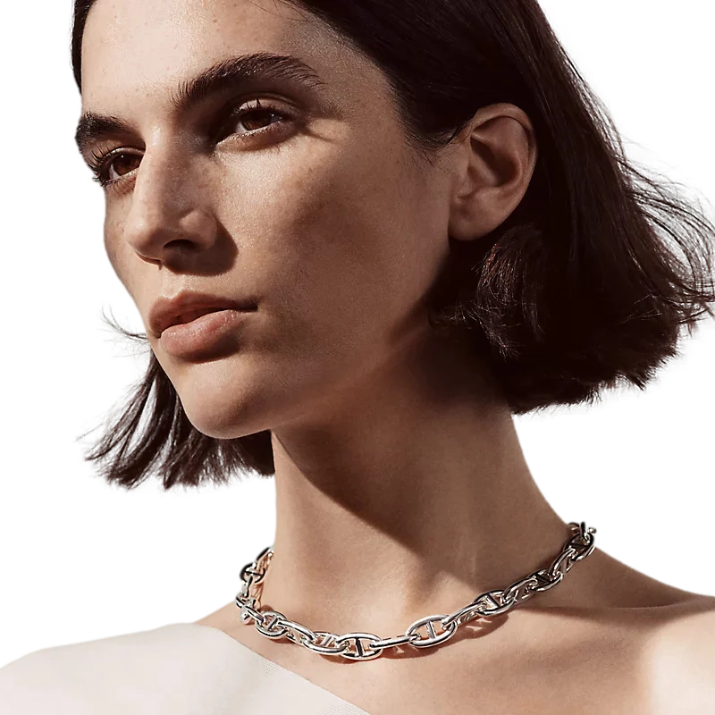 Hermes [B14] Sterling Silver "Chaine d'Ancre" Necklace, Large Model