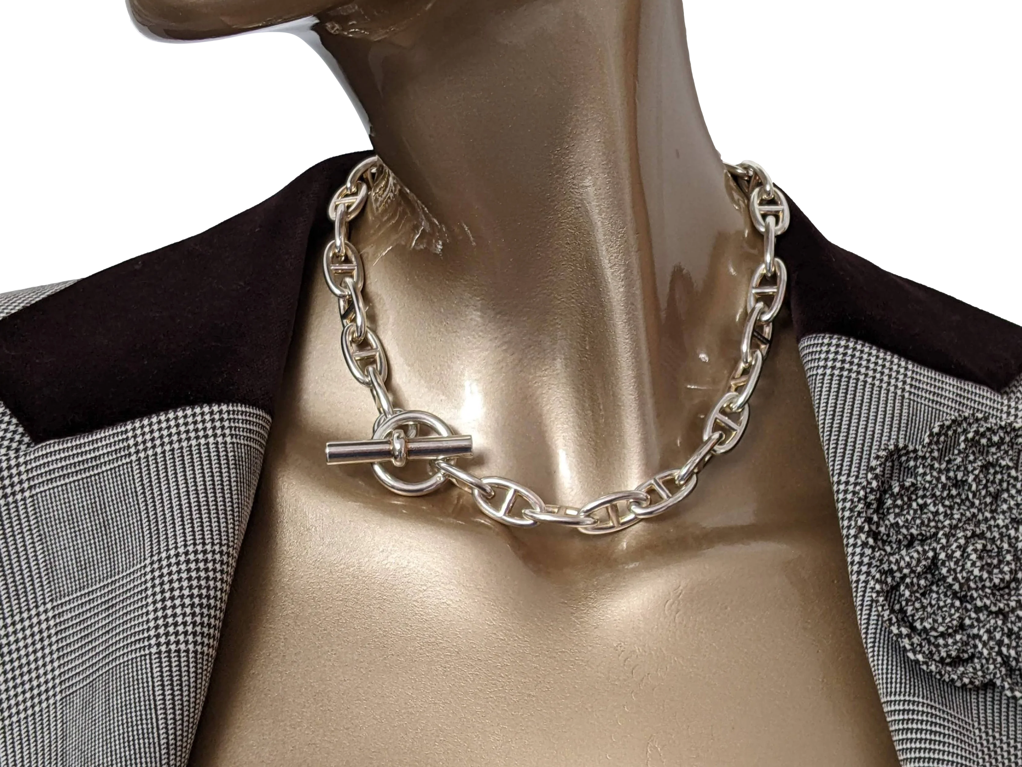 Hermes [B14] Sterling Silver "Chaine d'Ancre" Necklace, Large Model