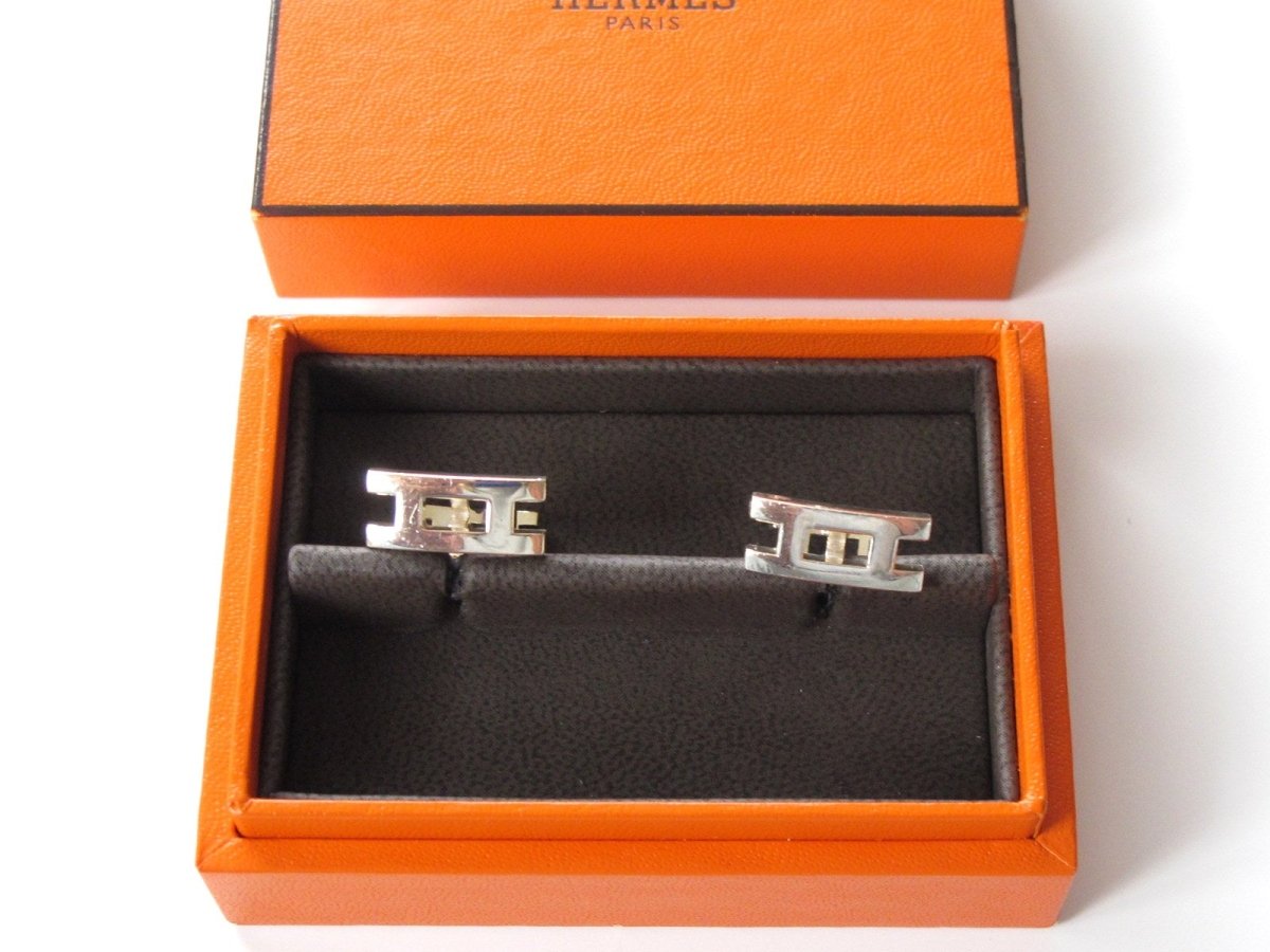 Hermes Sterling Silver Parallele Cufflinks H, NIB! - poupishop