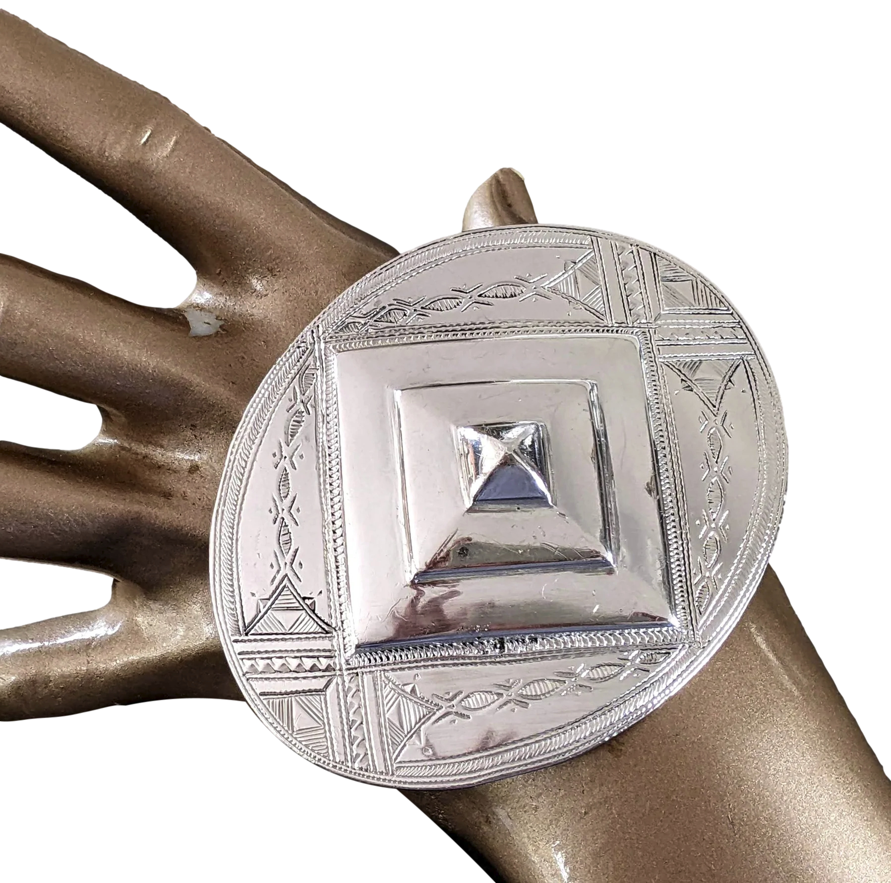 Hermes Huge Shiny Sterling Silver "Touareg" Belt Buckle 42 mm