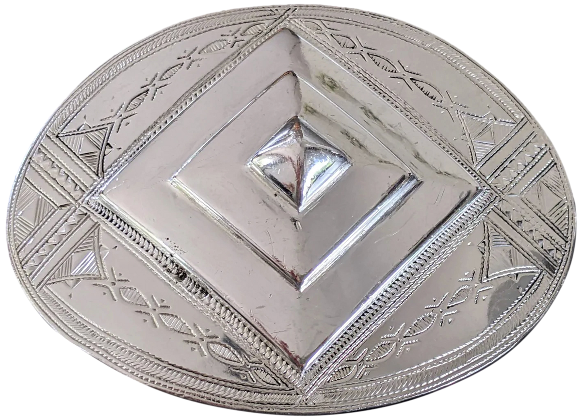 Hermes Huge Shiny Sterling Silver "Touareg" Belt Buckle 42 mm