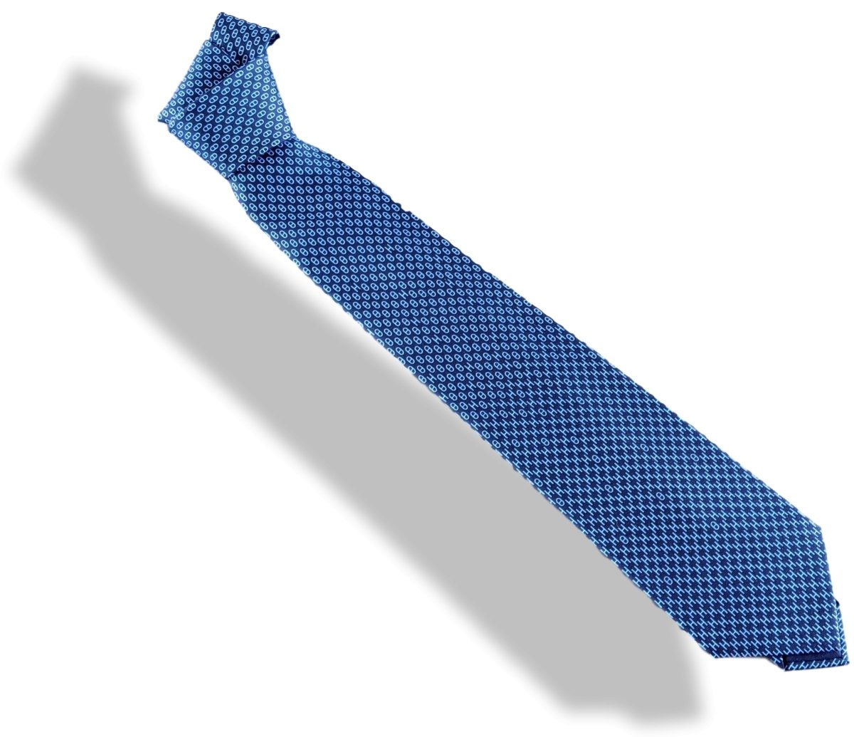 Hermes [T10] Navy/Sky H ENCHAINES Heavy Twill Silk Tie 9 cm, BNWT! - poupishop