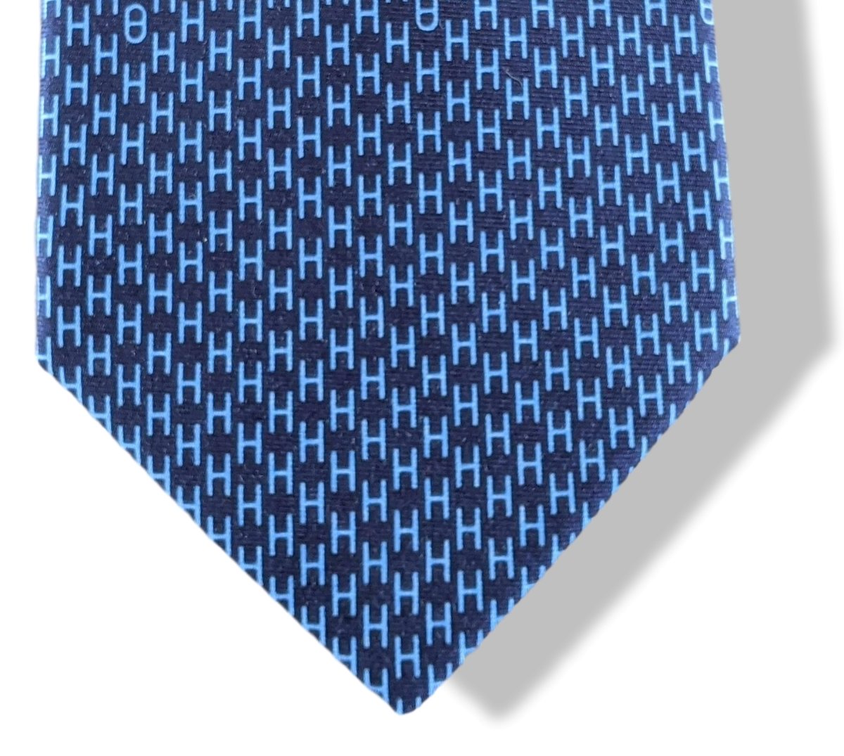 Hermes [T10] Navy/Sky H ENCHAINES Heavy Twill Silk Tie 9 cm, BNWT! - poupishop