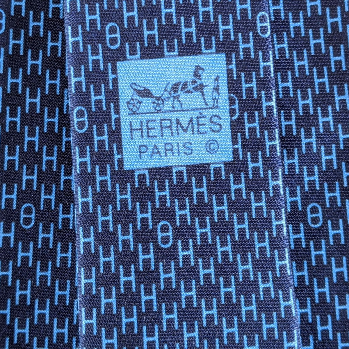 Hermes [T10] Navy/Sky H ENCHAINES Heavy Twill Silk Tie 9 cm, BNWT! - poupishop