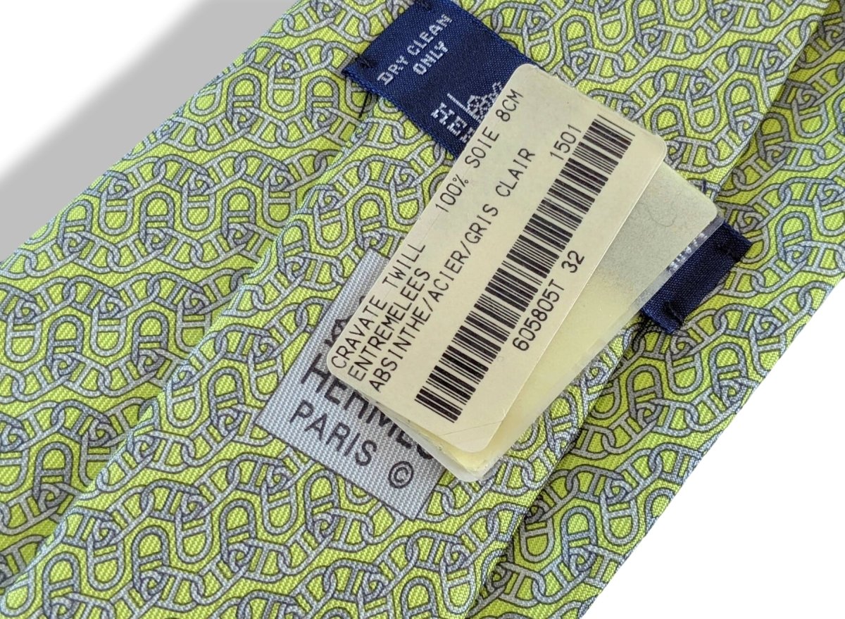 Hermes [T14] Absinthe/Grey ENTREMELEES Silk Tie 8 cm, BNWT! - poupishop