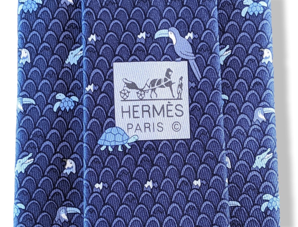 Hermes [T15] Navy/Ocean/Azur LE PREMIER JOUR Silk TWILLBI Tie 8 cm, BNWT! - poupishop