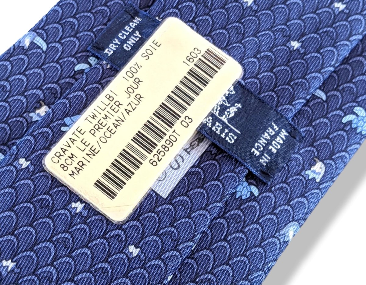 Hermes [T15] Navy/Ocean/Azur LE PREMIER JOUR Silk TWILLBI Tie 8 cm, BNWT! - poupishop