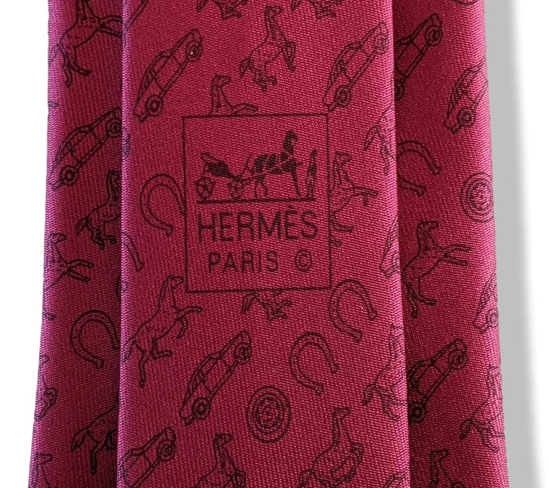Hermes [T16] Red/Grey HORSE POWER Twill Silk Tie 7 cm, BNWT! - poupishop
