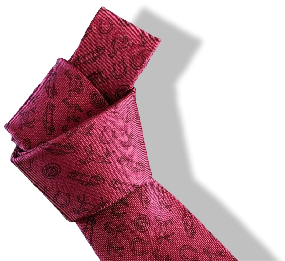 Hermes [T16] Red/Grey HORSE POWER Twill Silk Tie 7 cm, BNWT! - poupishop