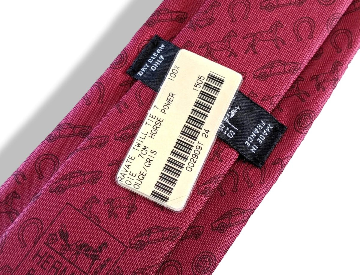 Hermes [T16] Red/Grey HORSE POWER Twill Silk Tie 7 cm, BNWT! - poupishop