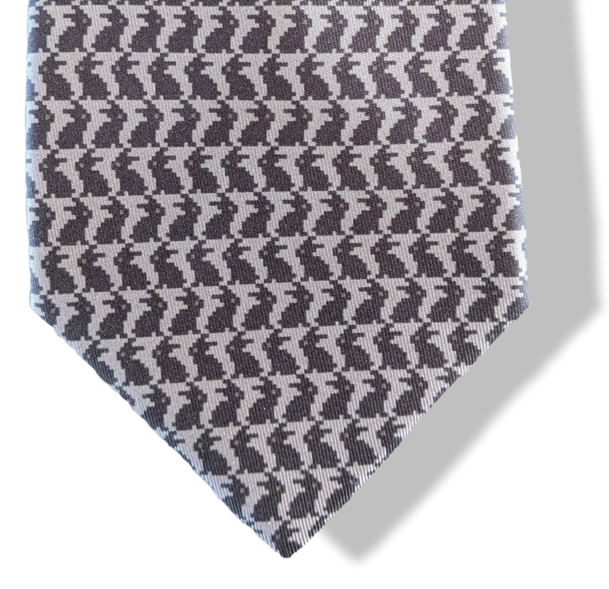 Hermes [T18] Ciment/Poivre LAPINS PIXELS Twill Silk Tie 9,1 cm, BNWT! - poupishop