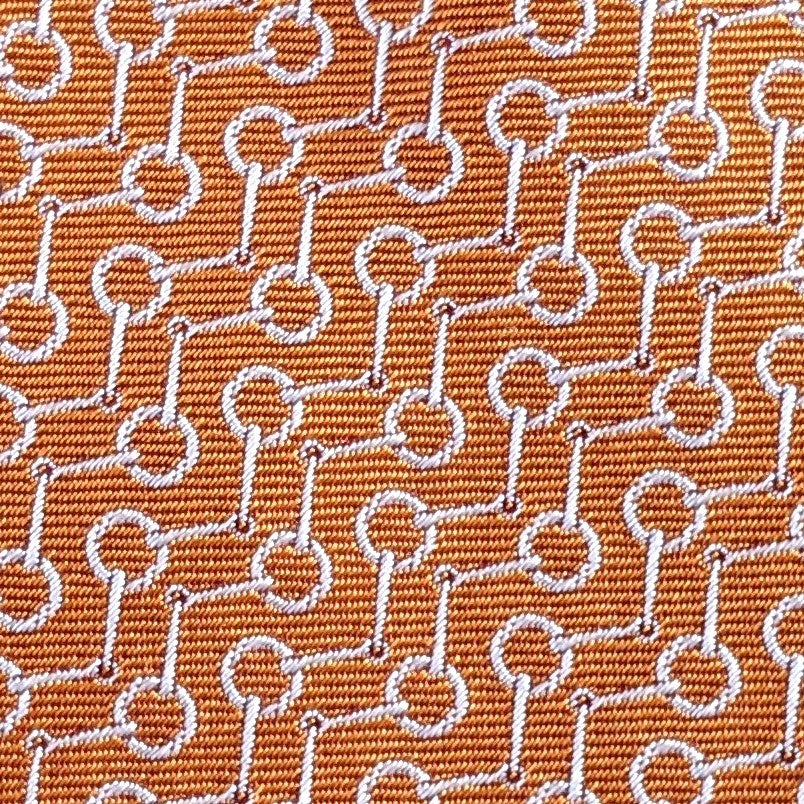 Hermes [T2] Orange/White ATOMIUM Heavy Twill Silk Tie 8 cm, BNWT! - poupishop