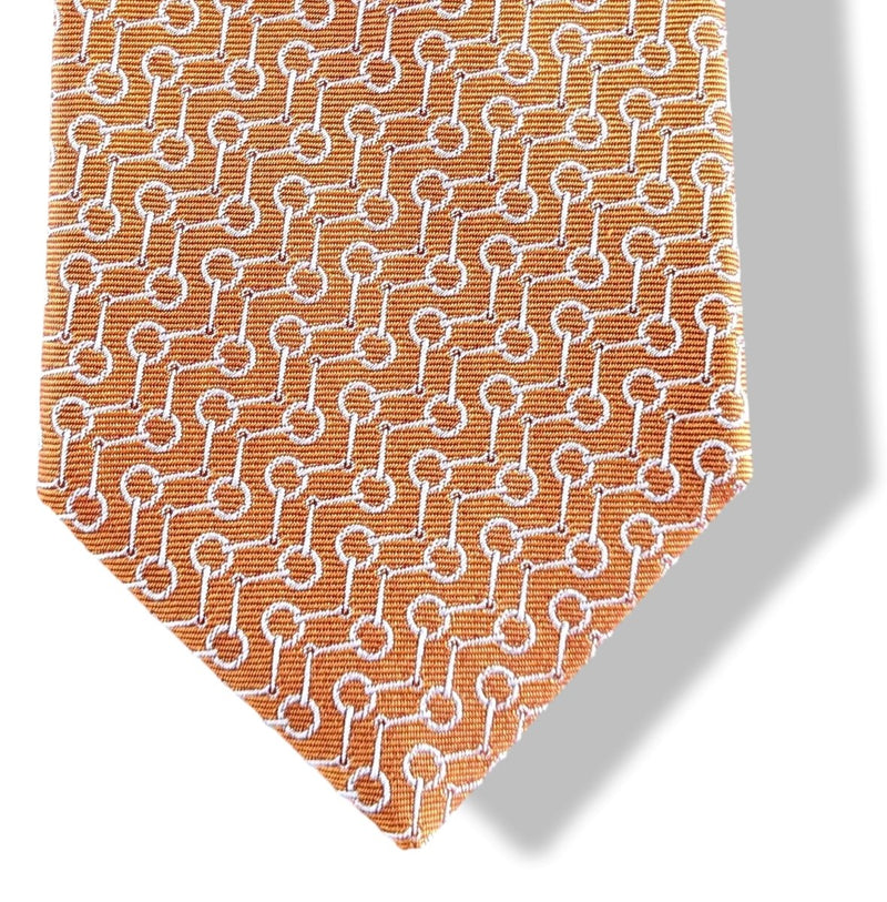 Hermes [T2] Orange/White ATOMIUM Heavy Twill Silk Tie 8 cm, BNWT! - poupishop
