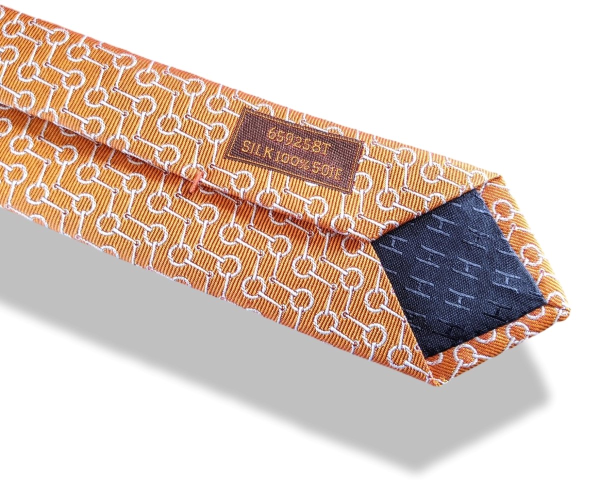 Hermes [T2] Orange/White ATOMIUM Heavy Twill Silk Tie 8 cm, BNWT! - poupishop