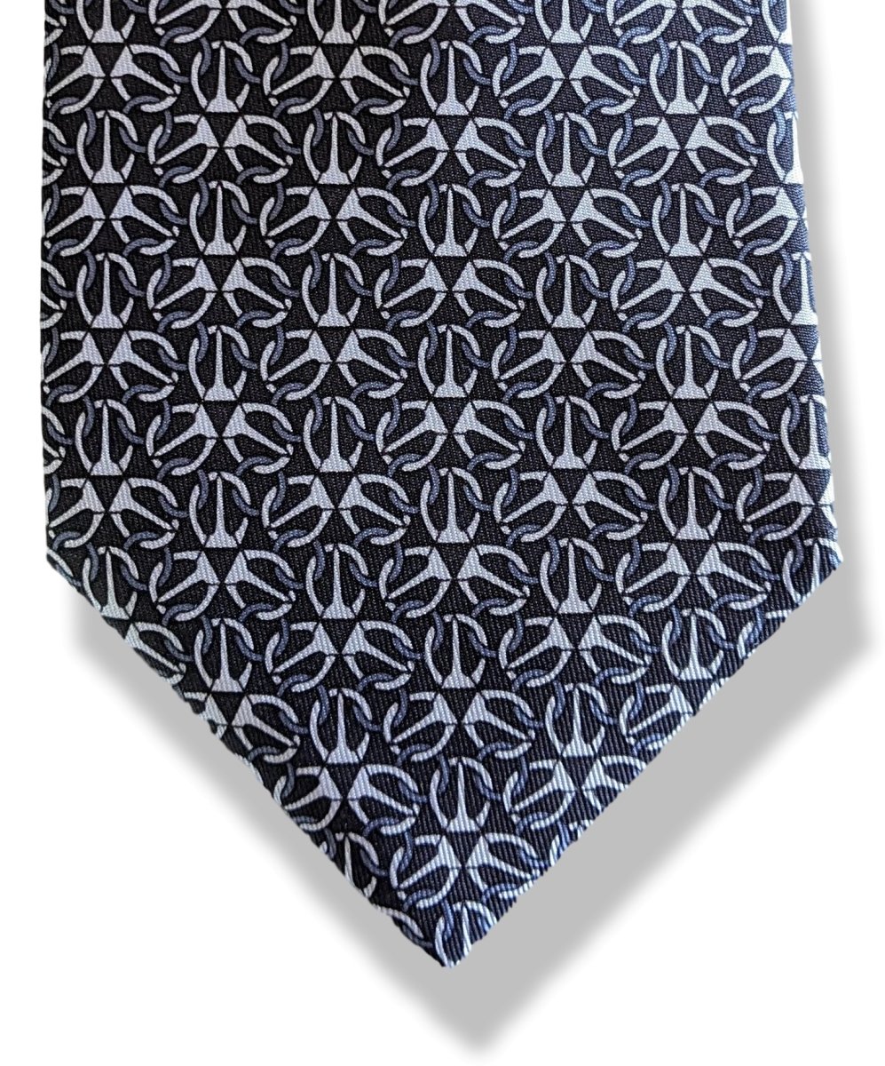 Hermes [T20] Noir/Gris Clair/Gris Moyen GIVE ME MORS Silk Tie 9,1 cm, BNWT! - poupishop