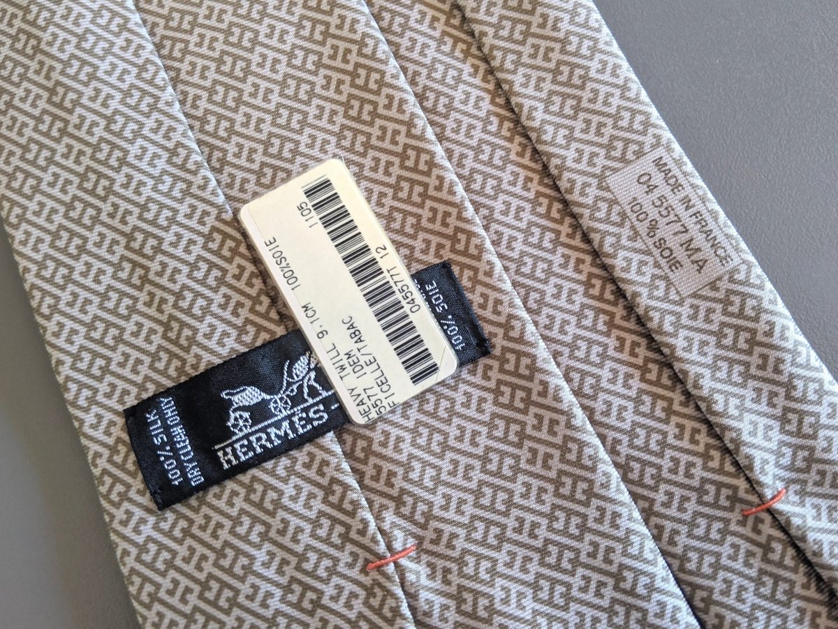 Hermes [T21] Ficelle/Tabac IDEM Thick Silk Tie 9,1 cm, BNWT! - poupishop